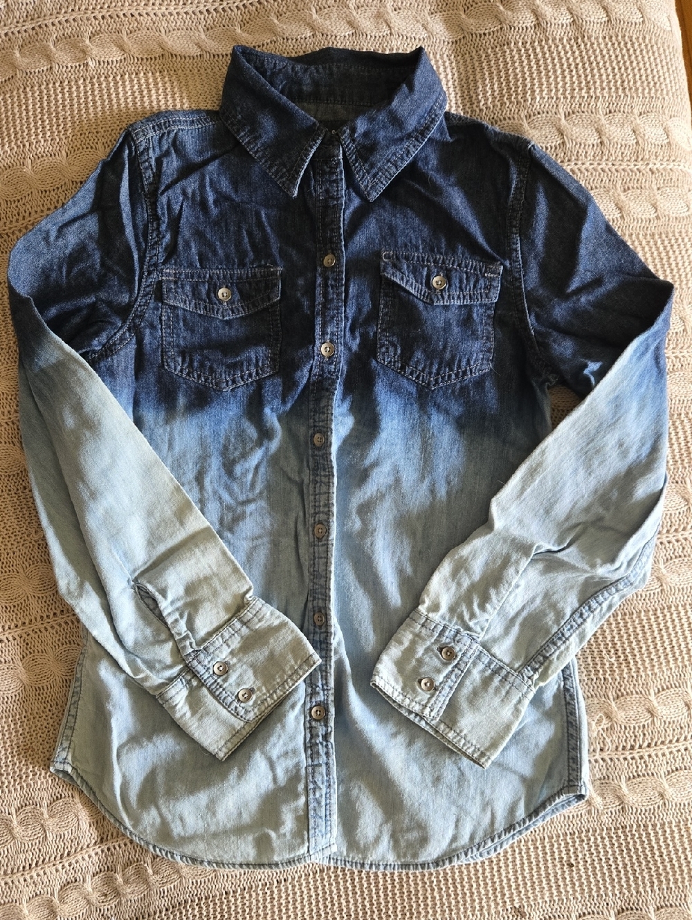 Mudd Denim Button-Up Shirt with Faded Blue Tones